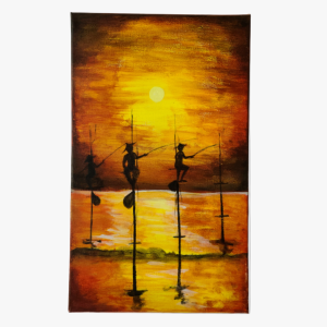Sunset Harvest: Stilt Fishermen in Gold
